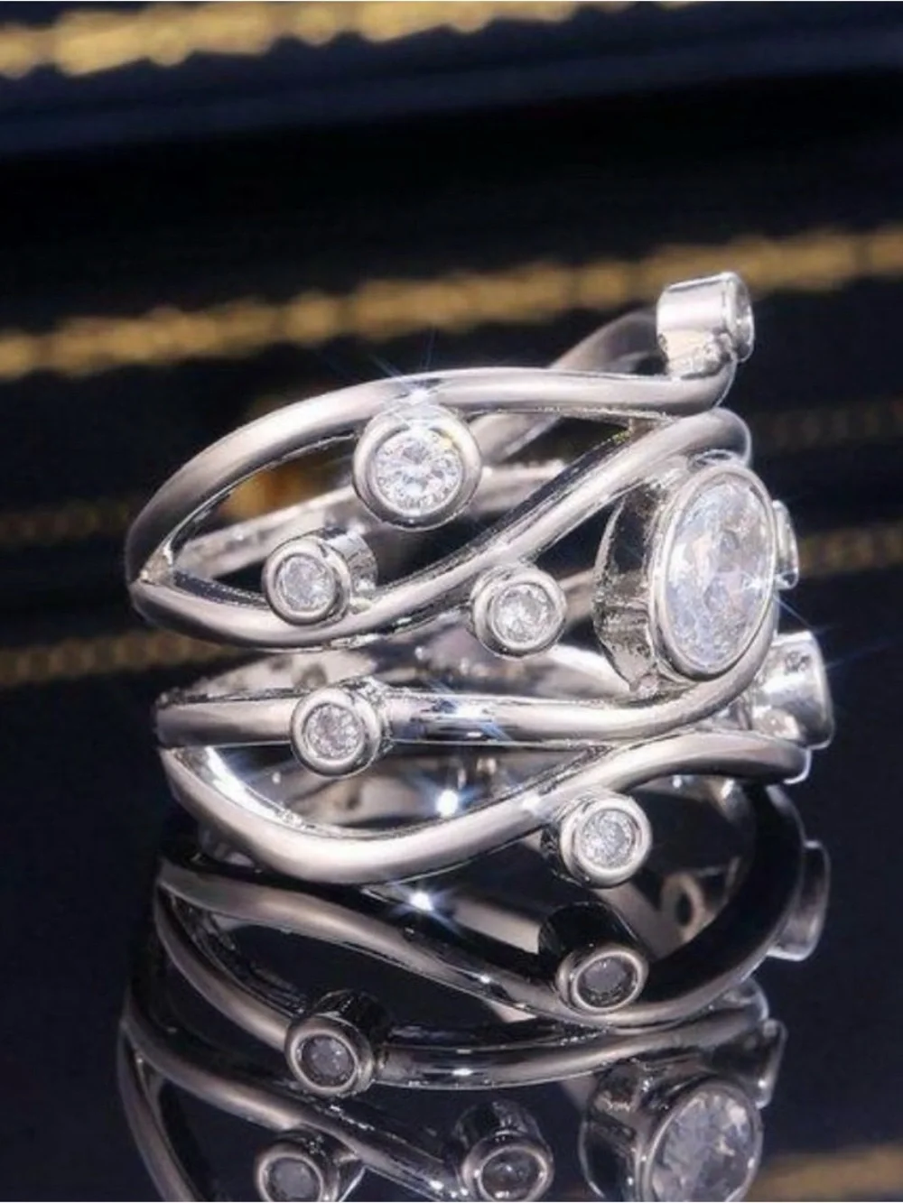 NEW 18K White Gold Diamond Twisted Wave Wide Ring